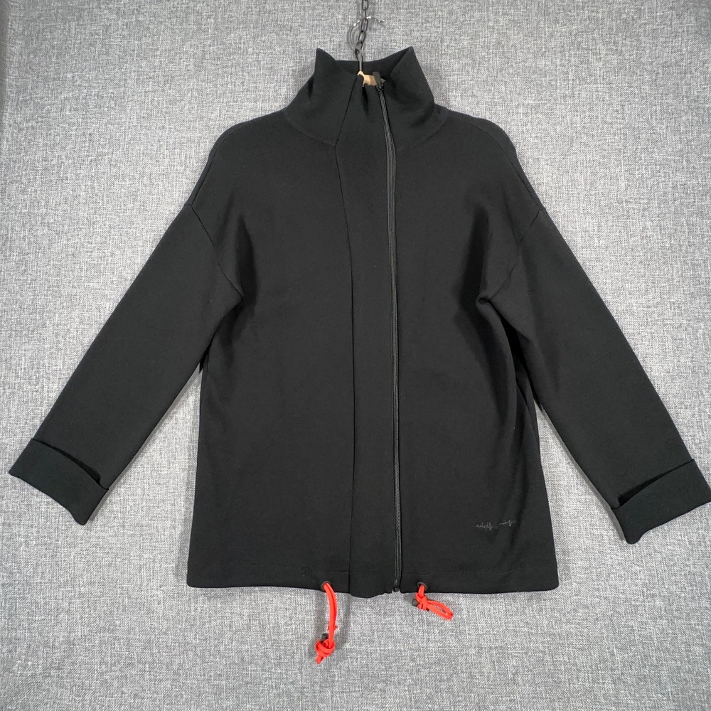 Adolfo Dominguez Jacket Womens Small Black Oversized Asymmetric Zip Drawstring
